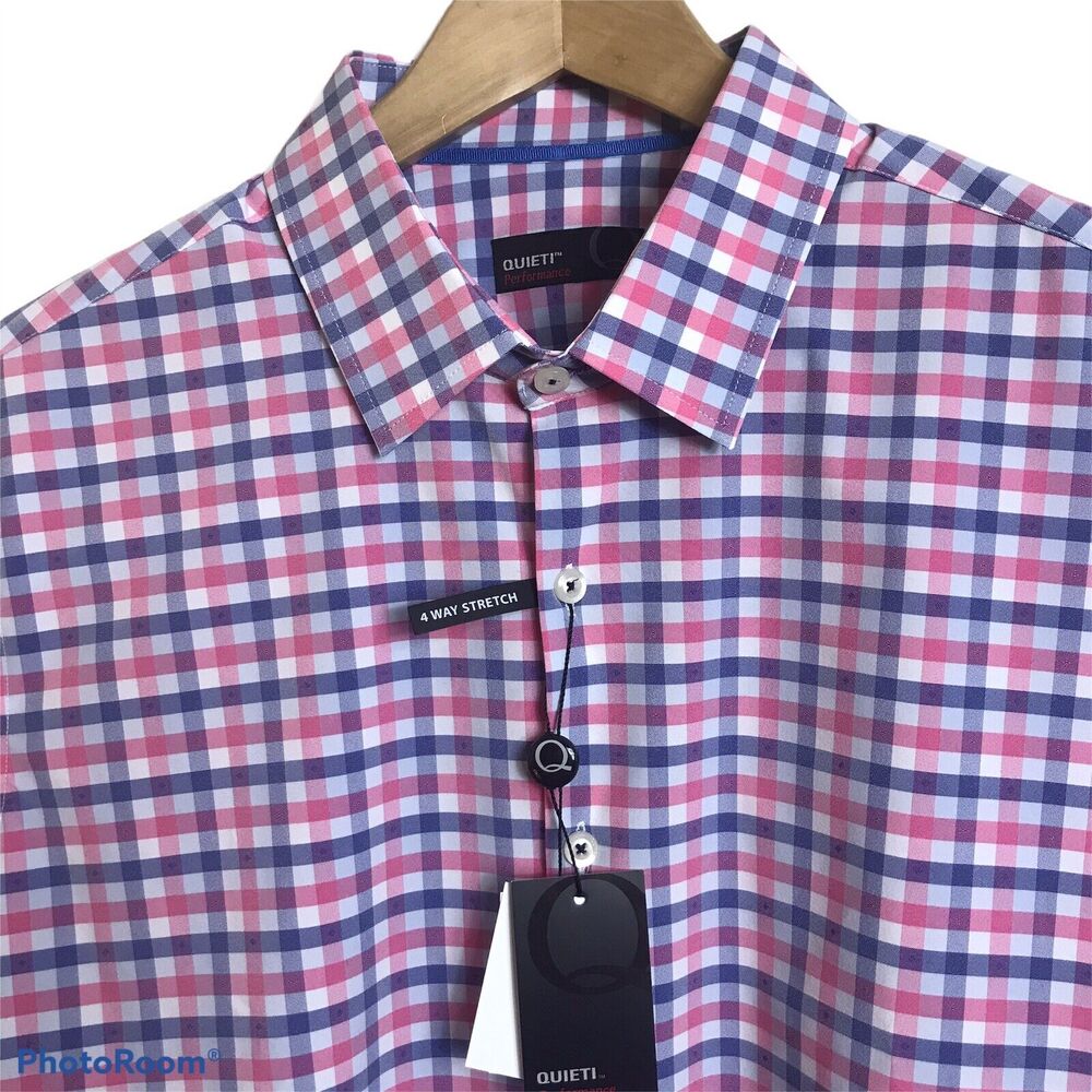 QUIETI Performance Mens Small Pink Check Shirt Wicking Stretch No Iron $115